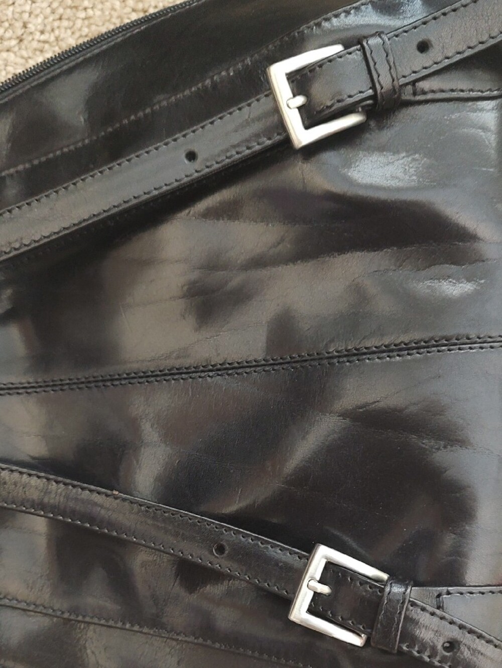 New Black Leather Sling Backpack - Sleek Men Or Women Crossbody Bag - Picture 7 of 9